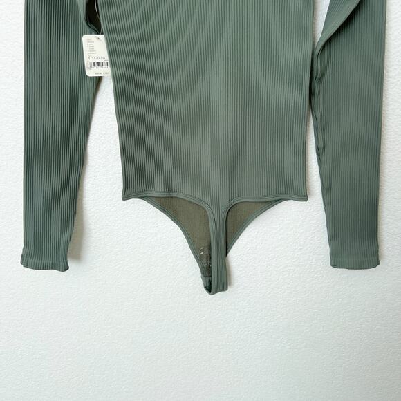 [Free People] Army Green XYZ Bodysuit Long Sleeve Ribbed Turtleneck NWT Sz L/XL - Picture 5 of 12